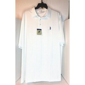 HL Sport Luxury Performance Golf Polo Shirt Men 2XL  Blue Stripe Stretch NWT